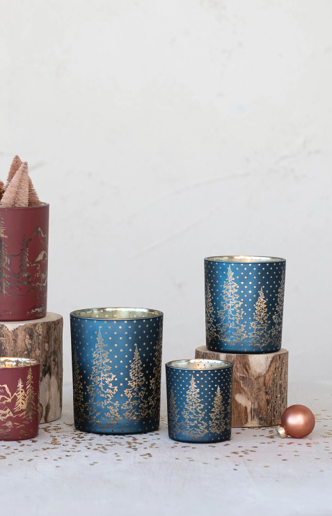 Tealight Candle Holder with Etched Tree Design - Medium