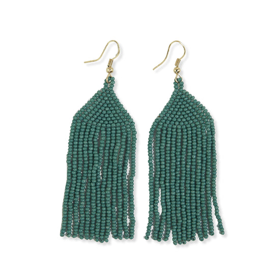 Load image into Gallery viewer, Michele Solid Beaded Fringe Earrings - Teal

