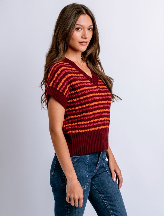 Libby V-Neck Vest - Bordeaux/Rust