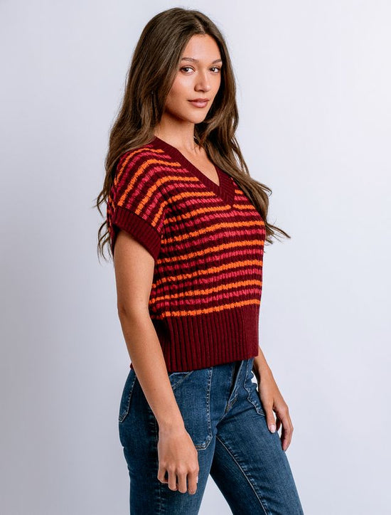 Libby V-Neck Vest - Bordeaux/Rust