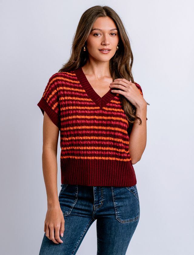 Libby V-Neck Vest - Bordeaux/Rust