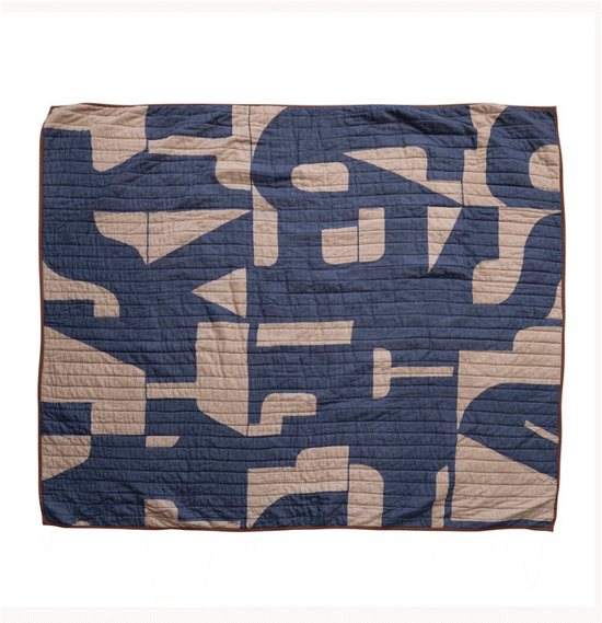 Quilted Cotton Throw with Abstract Pattern