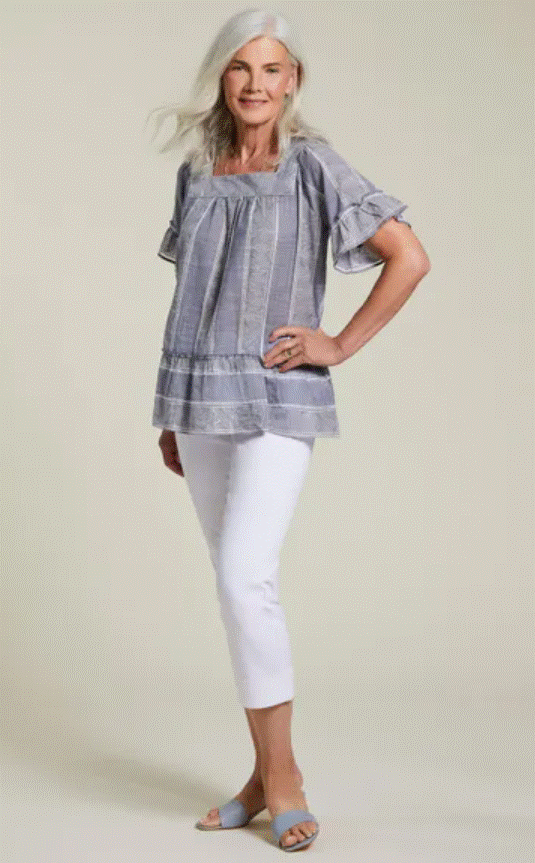 Elbow Sleeve Top with Frills