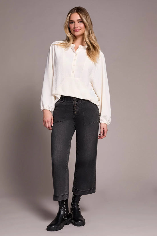Long Sleeve Top with Folded Hem - Eggshell