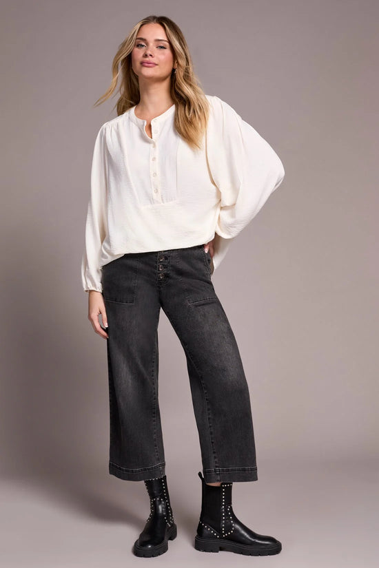 Long Sleeve Top with Folded Hem - Eggshell