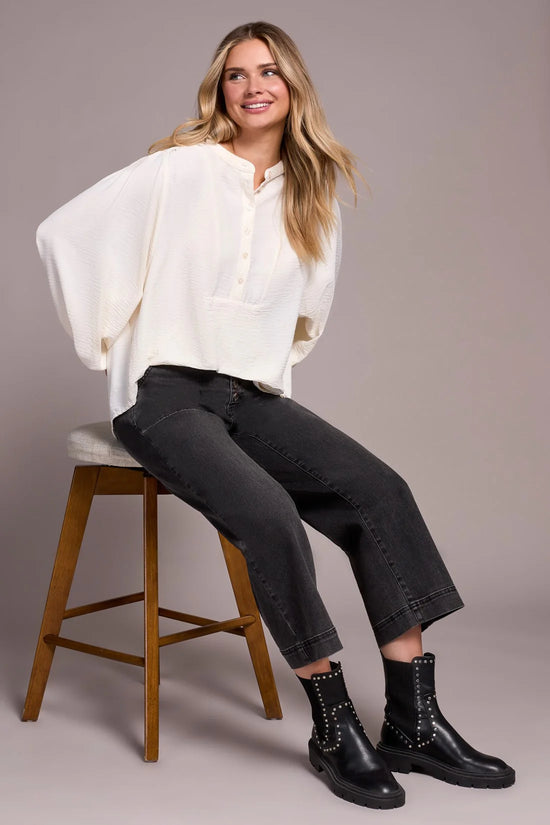 Long Sleeve Top with Folded Hem - Eggshell