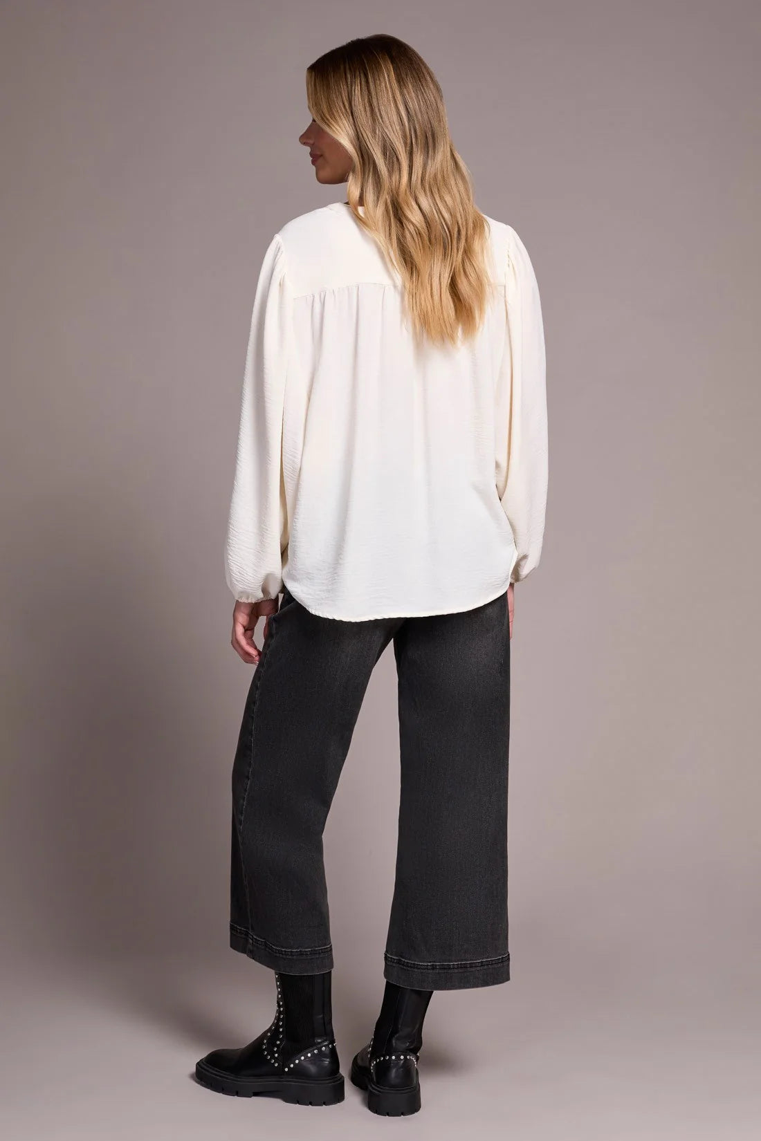 Long Sleeve Top with Folded Hem - Eggshell