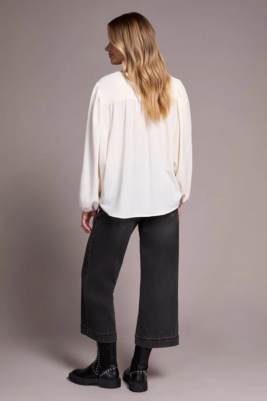 Long Sleeve Top with Folded Hem - Eggshell