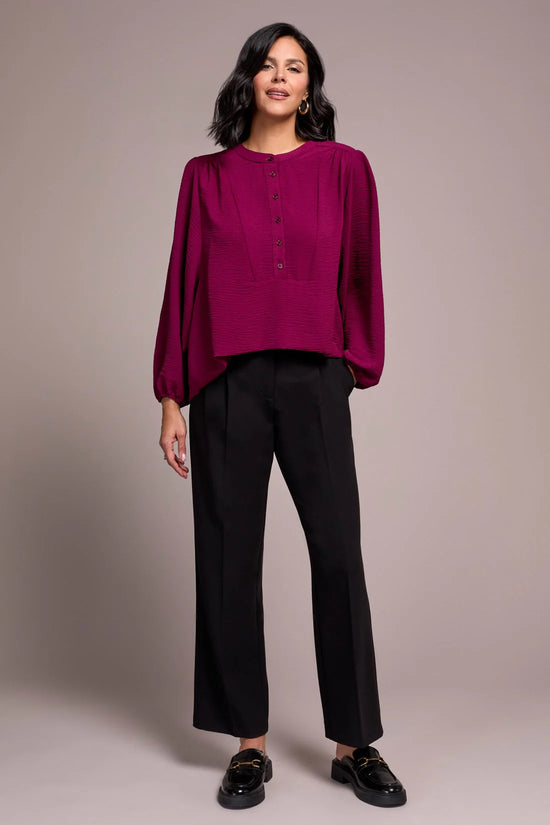 Long Sleeve Top with Folded Hem - Plum Wine
