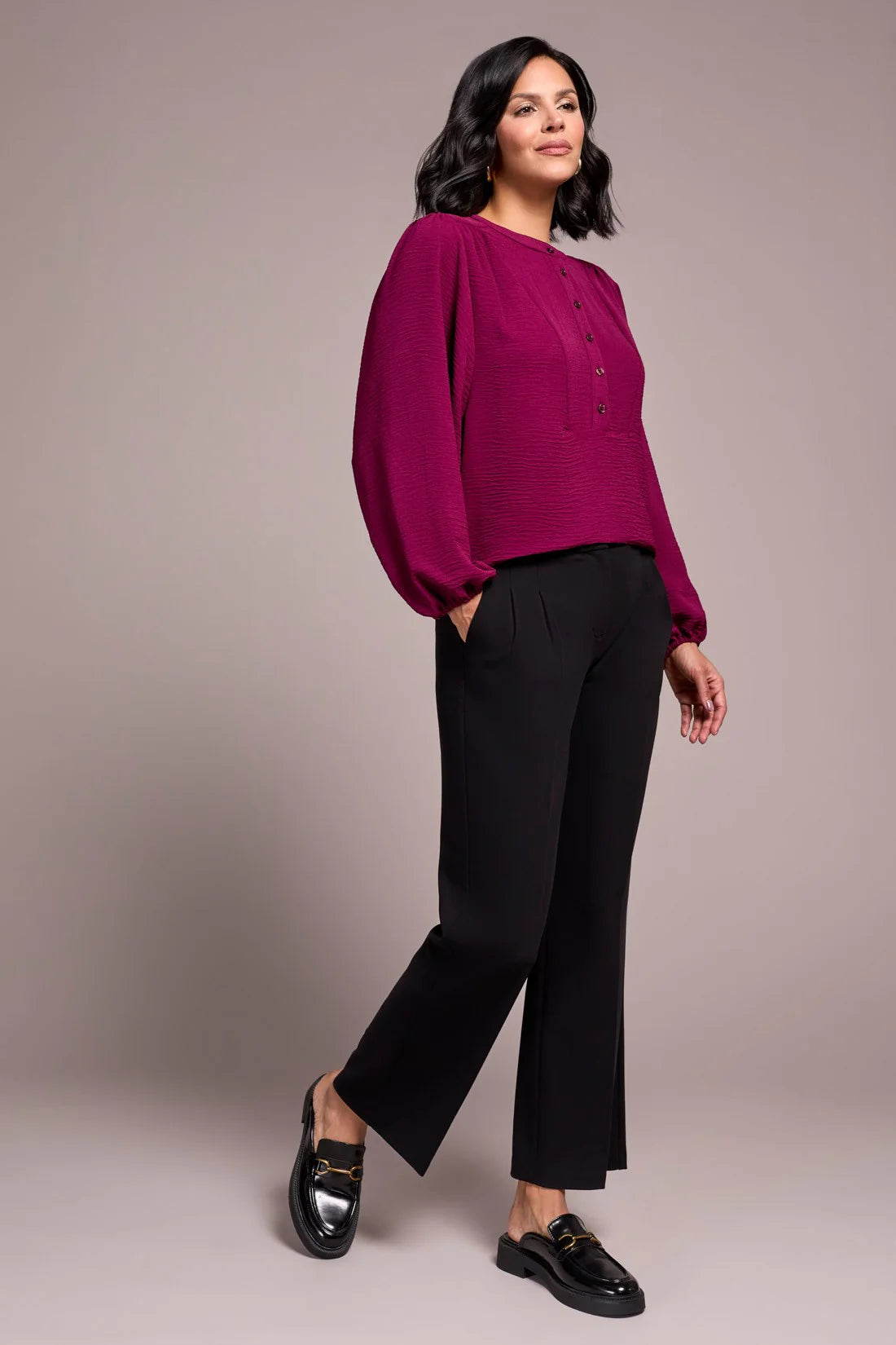 Long Sleeve Top with Folded Hem - Plum Wine