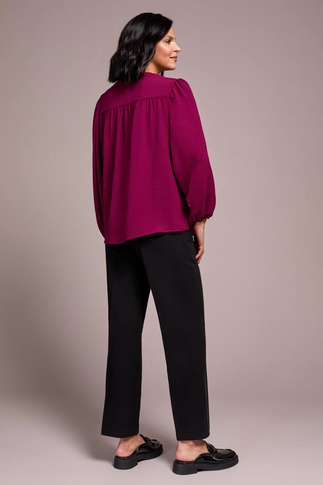 Long Sleeve Top with Folded Hem - Plum Wine