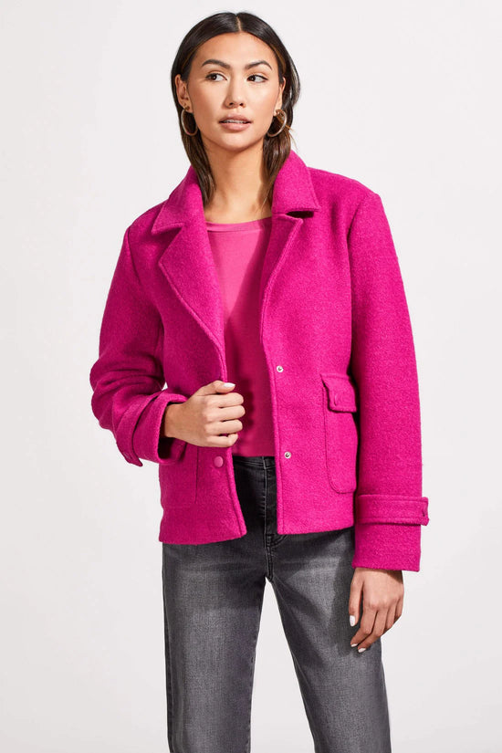 Snap Front Pea Coat - Deep Magenta