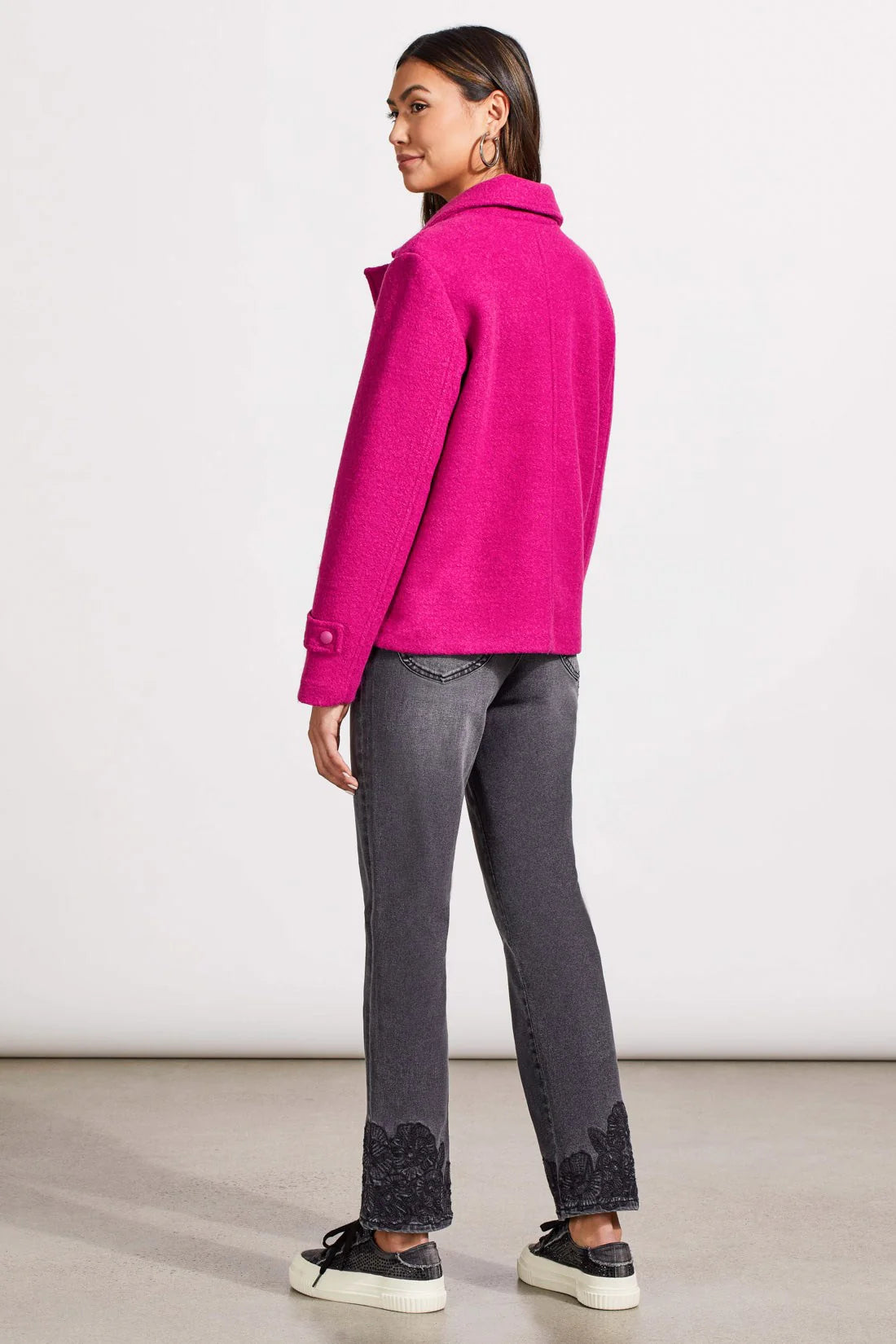 Snap Front Pea Coat - Deep Magenta