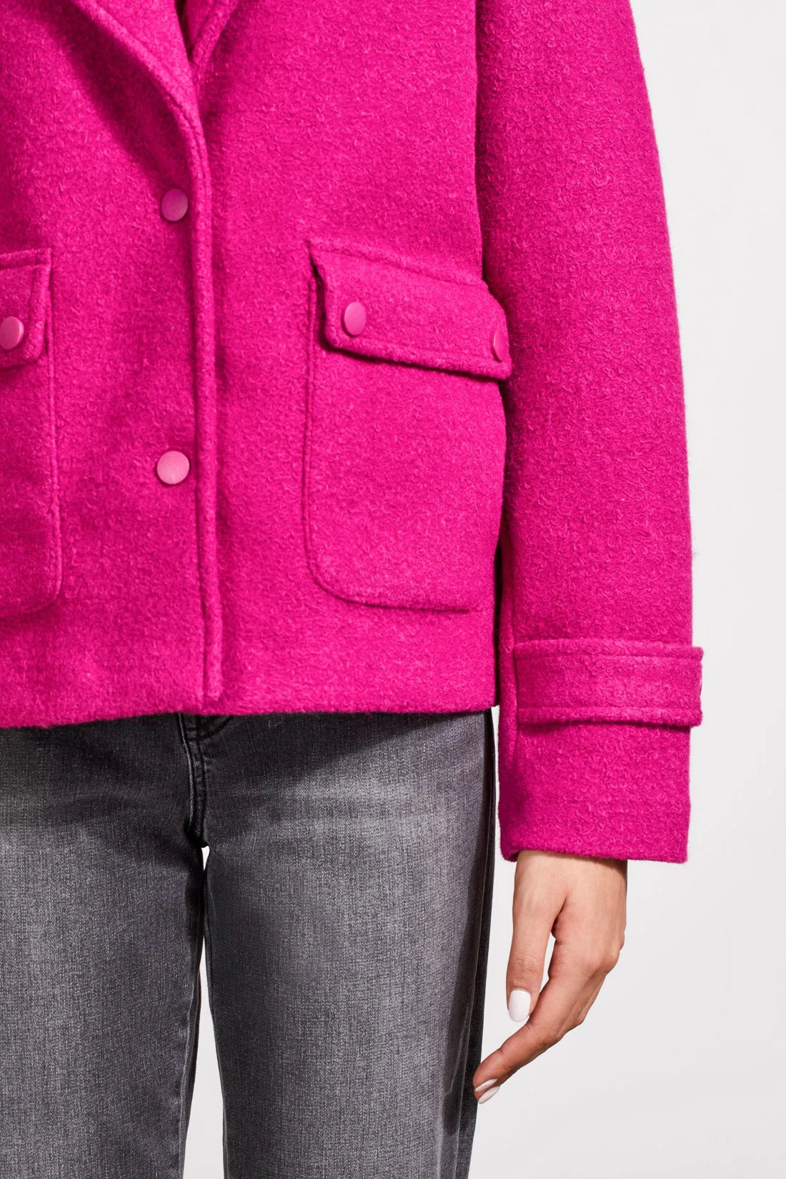 Snap Front Pea Coat - Deep Magenta