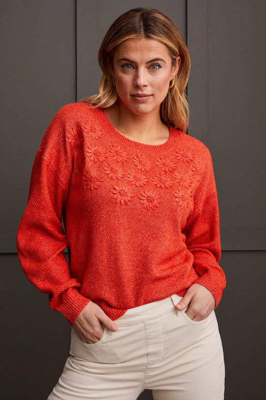 Embroidered Sweater - Crimson