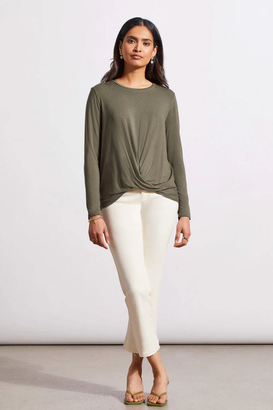 Crew Neck Top with Twist Knot - Fern Green