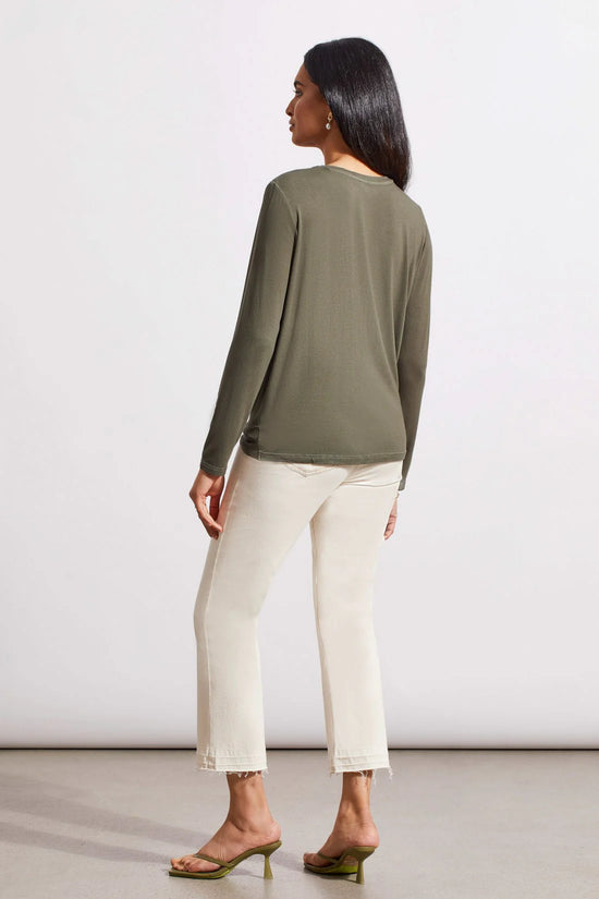 Crew Neck Top with Twist Knot - Fern Green