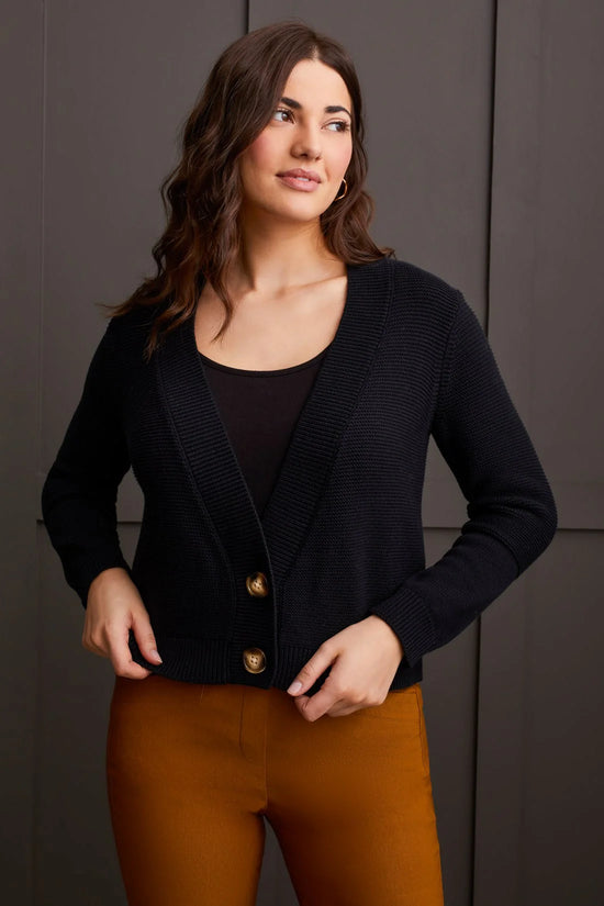 Cropped Cardigan Sweater - Black