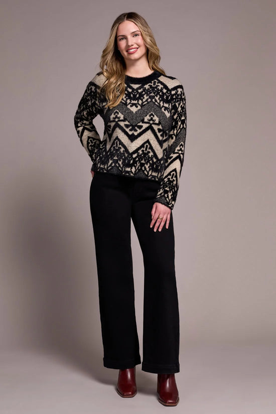Crew Neck Eyelash Sweater - Black
