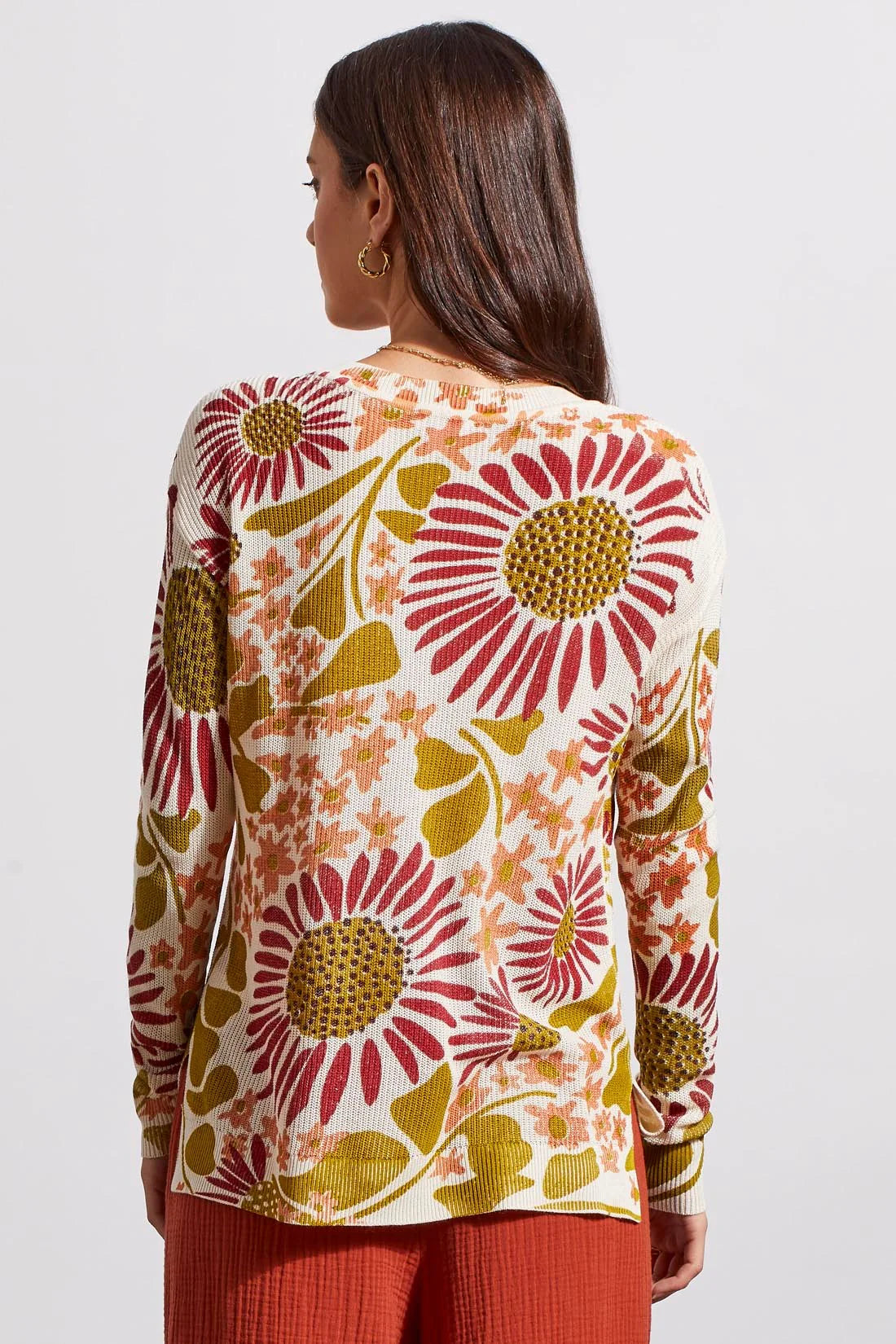 Split V-Neck Sweater - Sandust Print