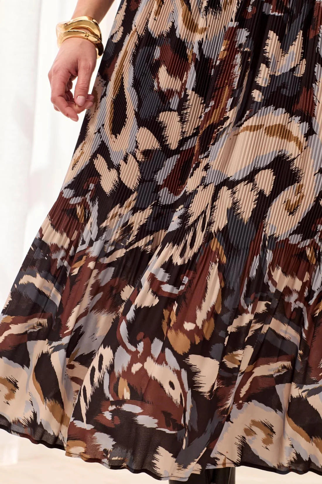 Flowy Plisse Printed Midi Skirt - Steel