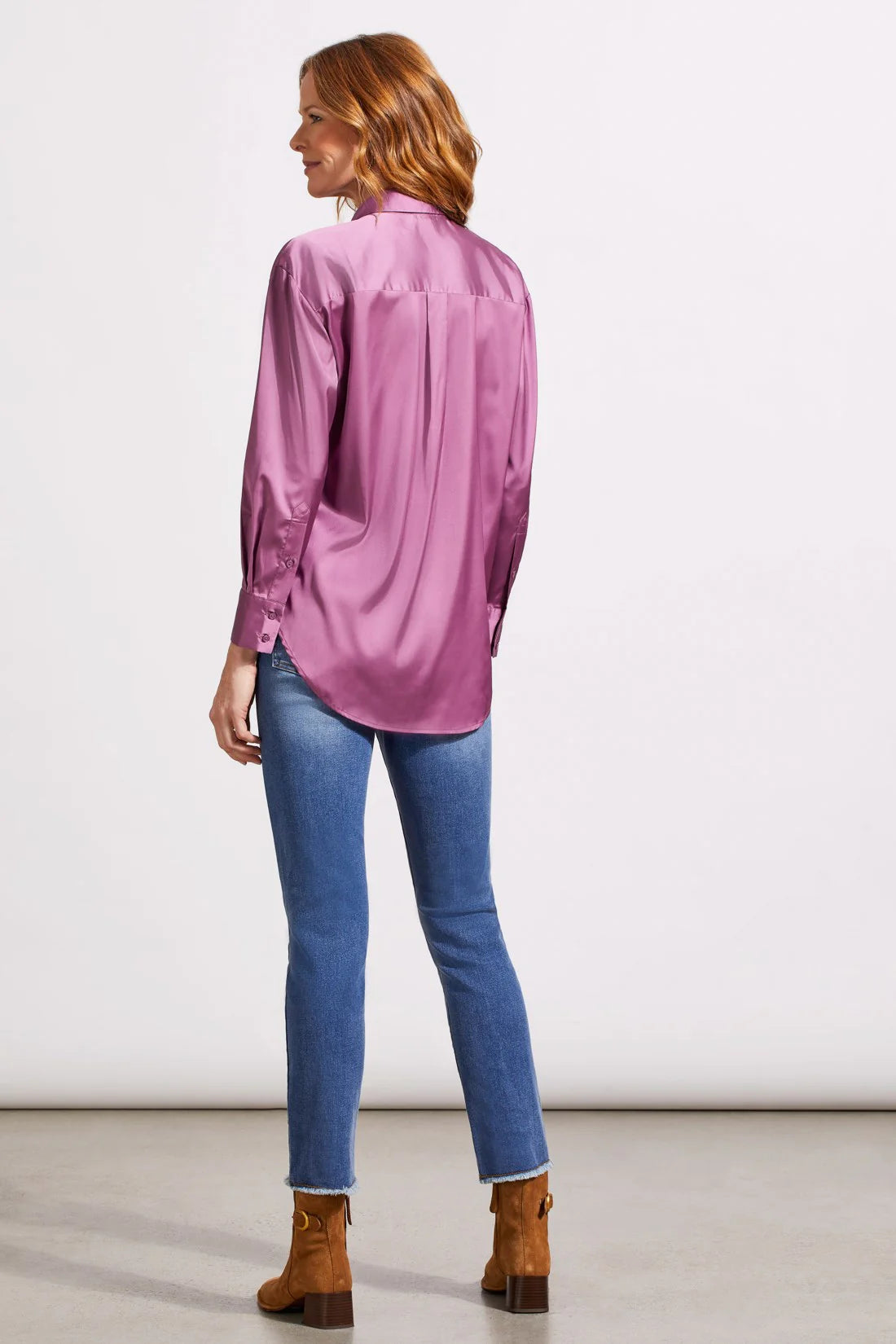 Flowy Satin Button Up Top - Light Violet