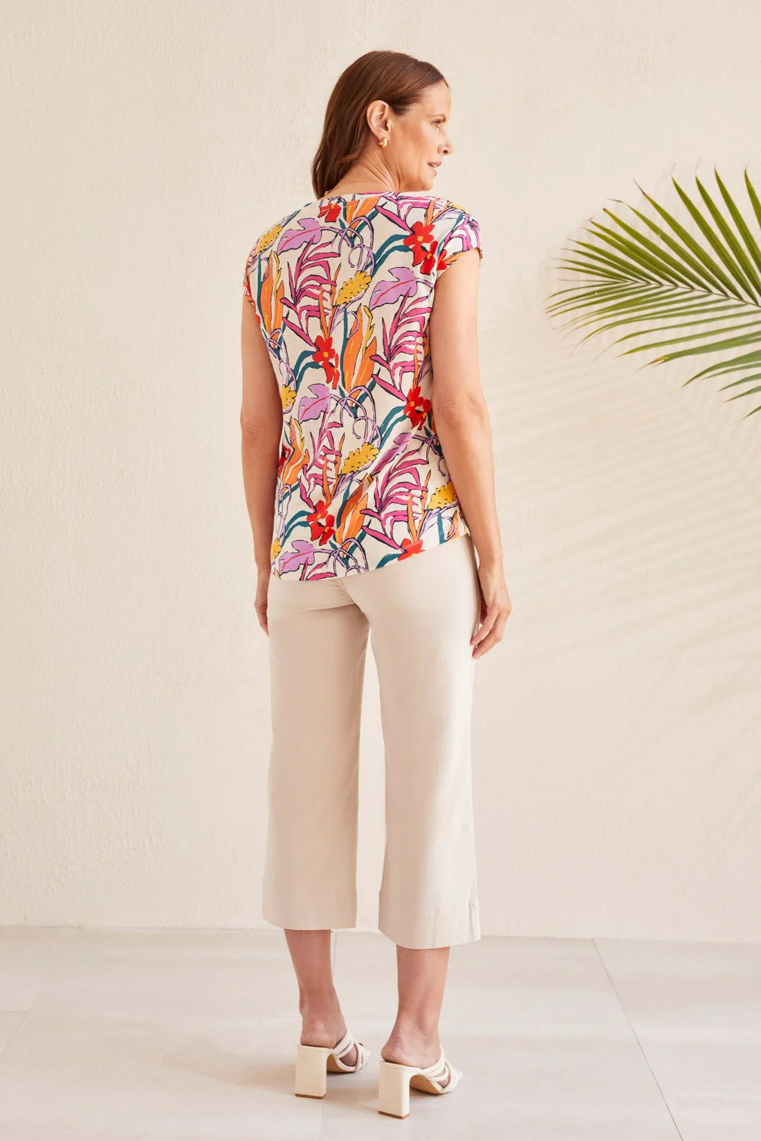 V-Neck Top with Cap Sleeves - French Oak