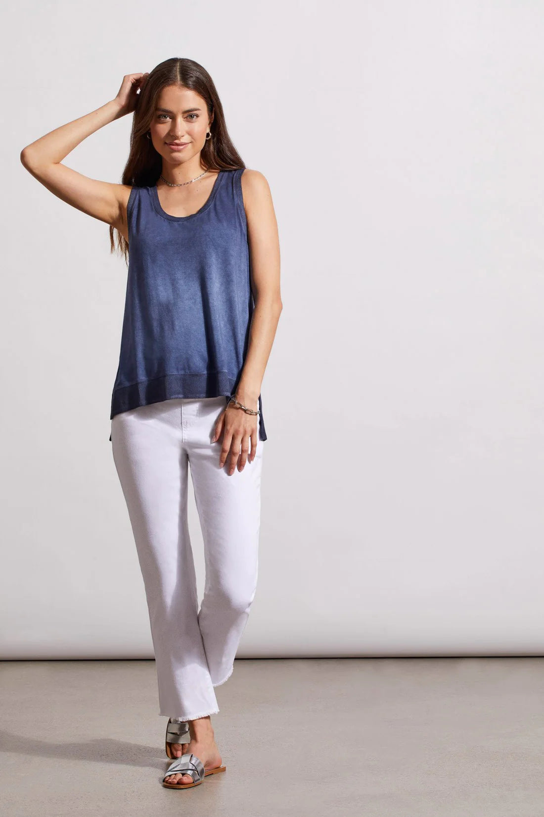 Hi Lo Tank Top with Special Wash Effect - Nautical