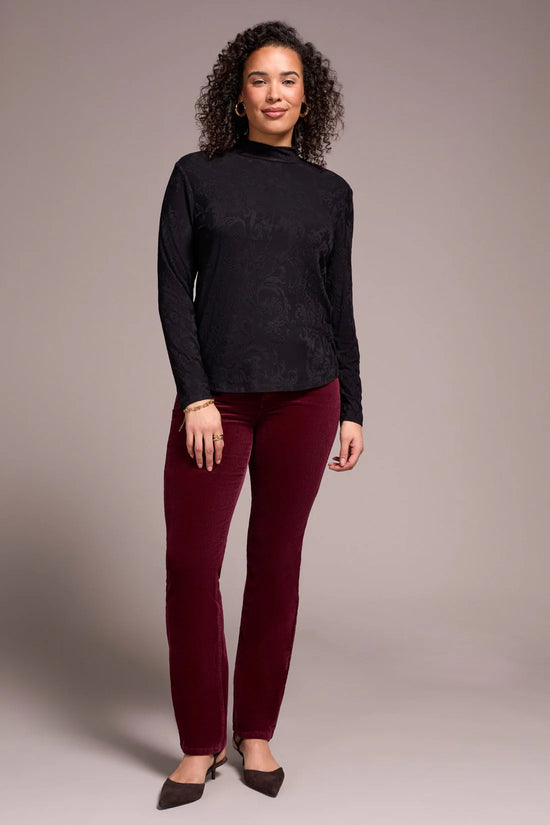 Jacquard Mock Neck Turtleneck Top - Black