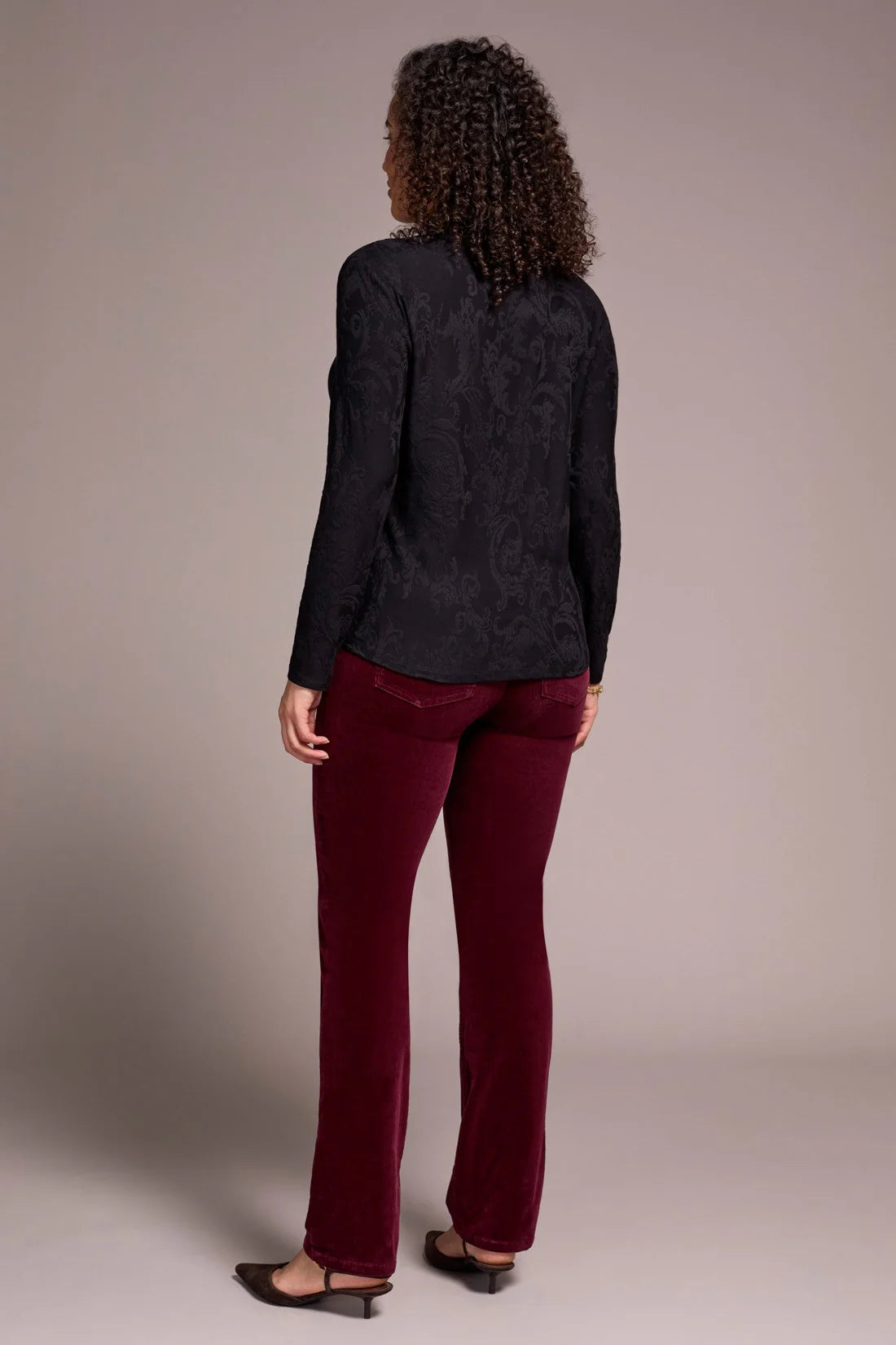 Jacquard Mock Neck Turtleneck Top - Black