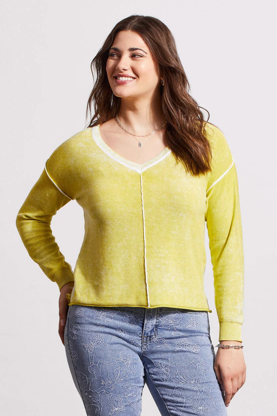 V-Neck Sweater with Special Wash Effect - Apple Green
