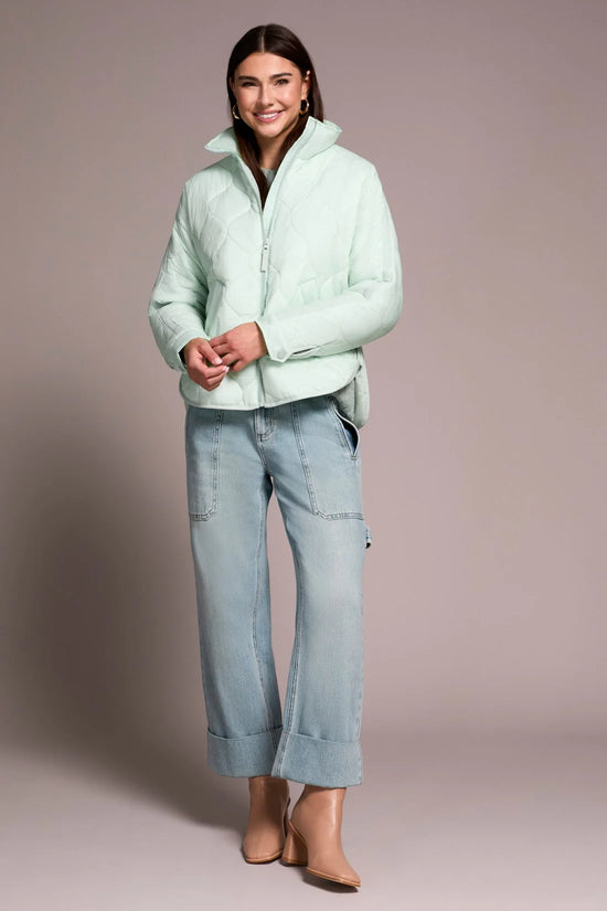 Zip Front Quilted Jacket - Aqua Foam