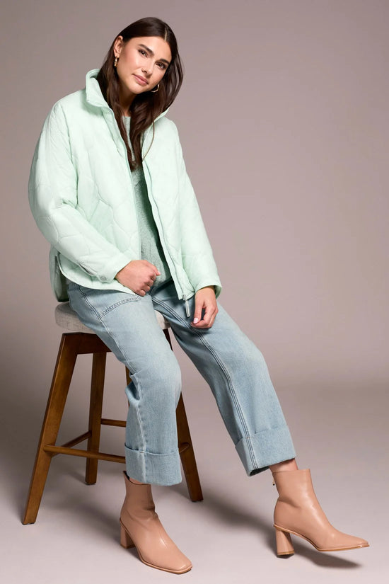 Zip Front Quilted Jacket - Aqua Foam