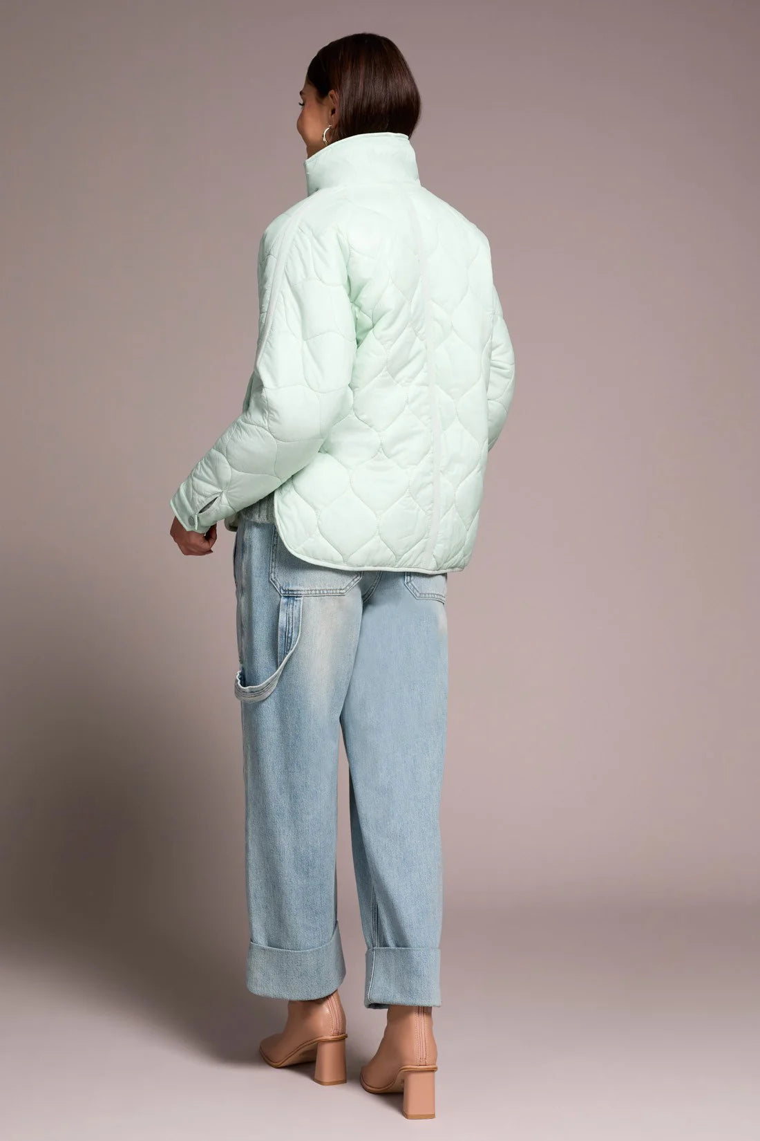 Zip Front Quilted Jacket - Aqua Foam