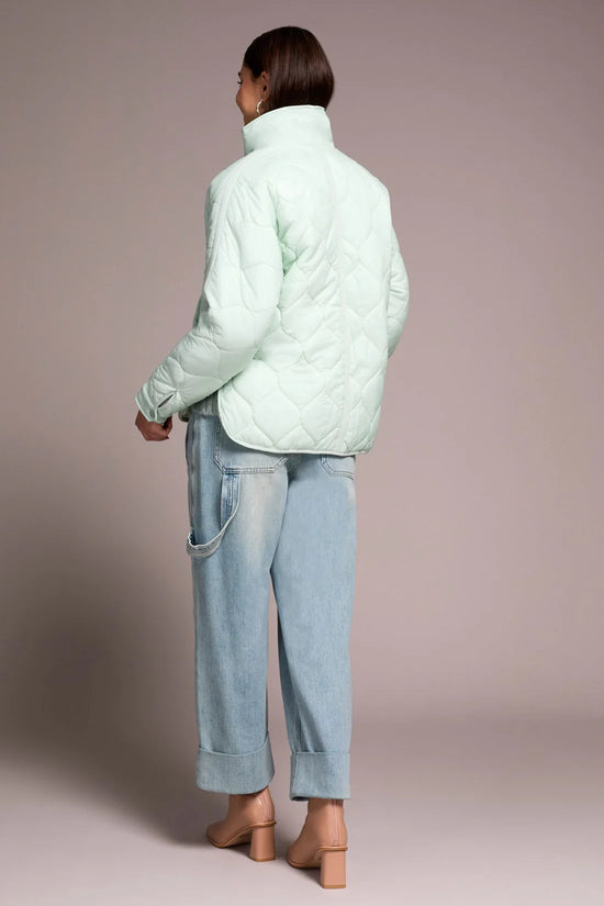 Zip Front Quilted Jacket - Aqua Foam