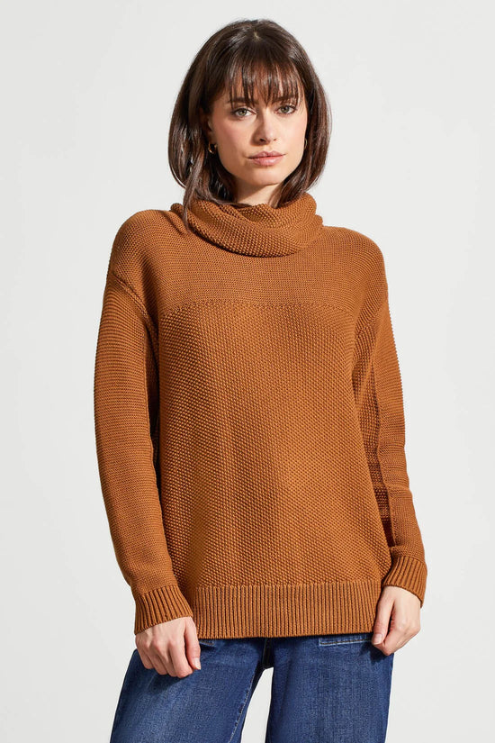 Open Stitch Cowl Neck Sweater - Walnut