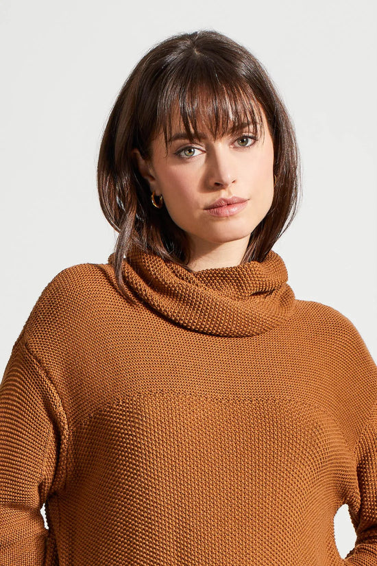 Open Stitch Cowl Neck Sweater - Walnut