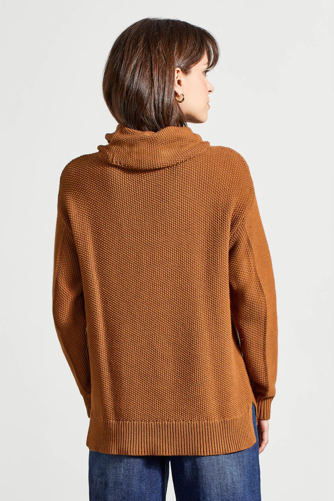 Open Stitch Cowl Neck Sweater - Walnut