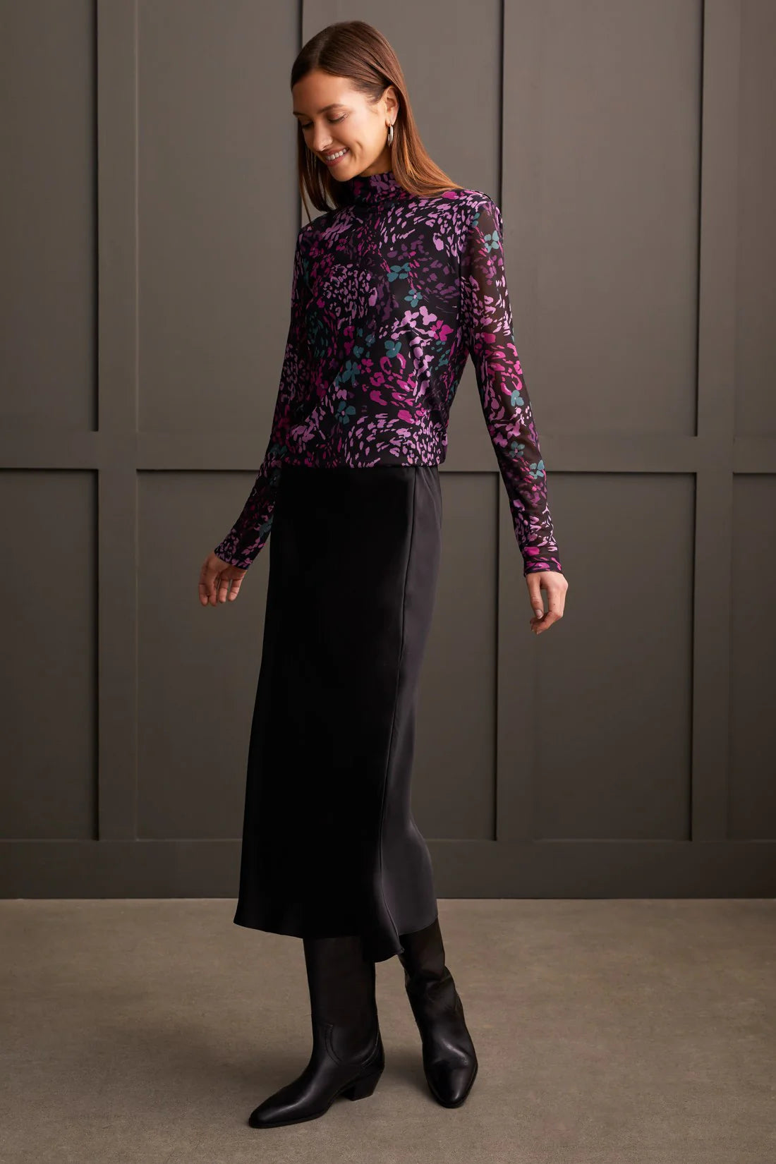 Turtleneck Top - Bright Violet Print