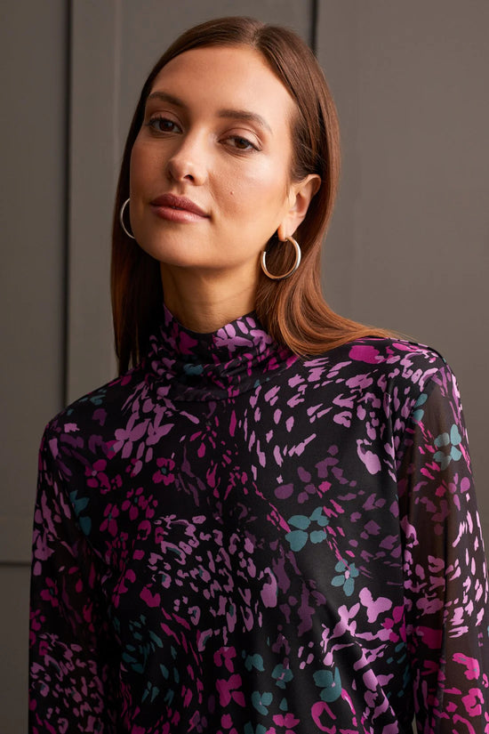 Turtleneck Top - Bright Violet Print