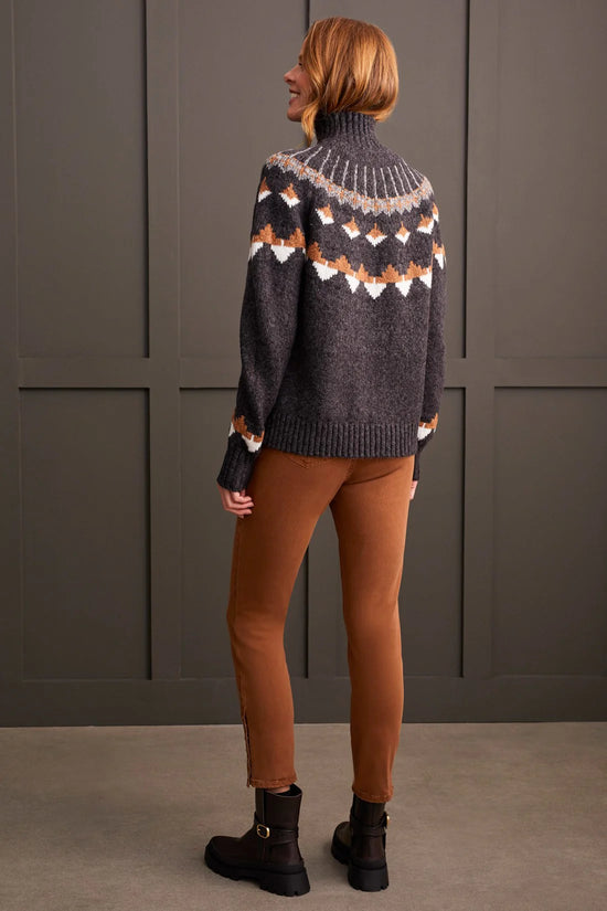 Mock Turtleneck Intarsia Sweater - Walnut