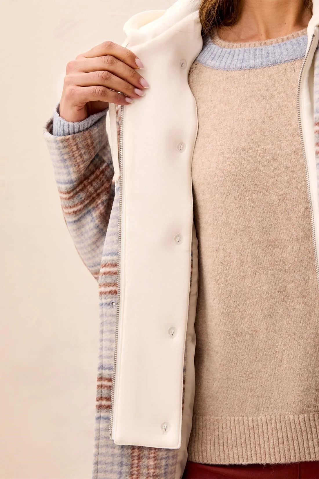 Car Coat with Removable Hood Fooler - Cream