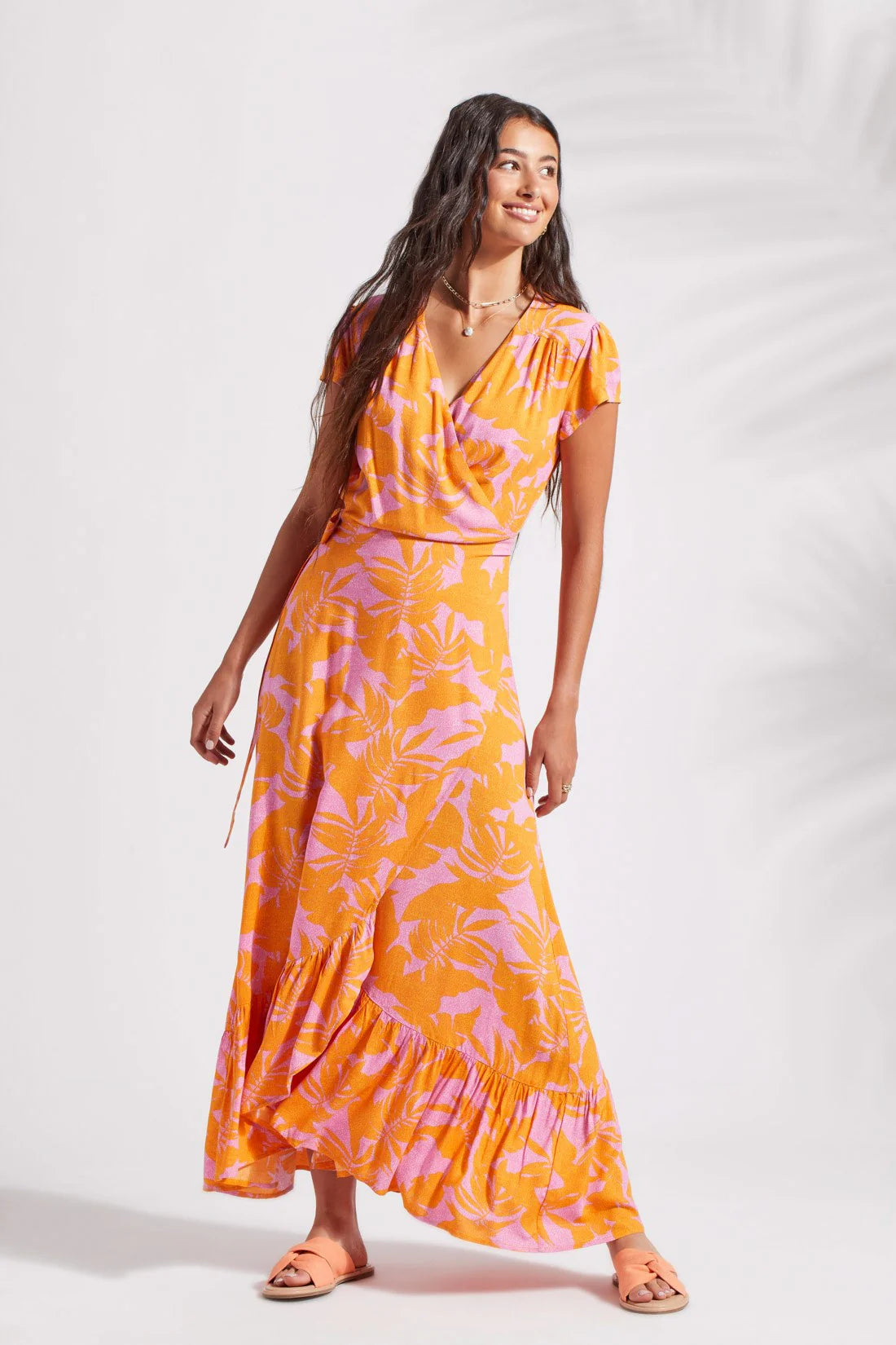 Short Sleeved Wrap-Up Maxi Dress - Canary
