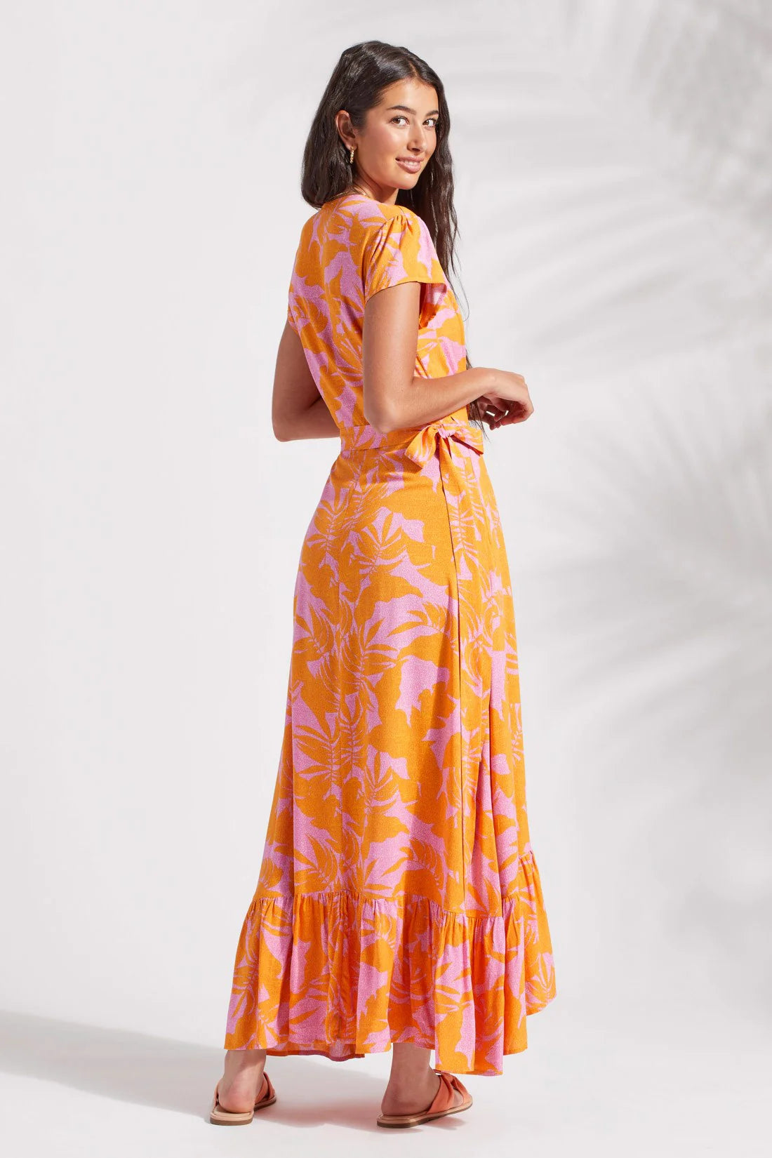 Short Sleeved Wrap-Up Maxi Dress - Canary