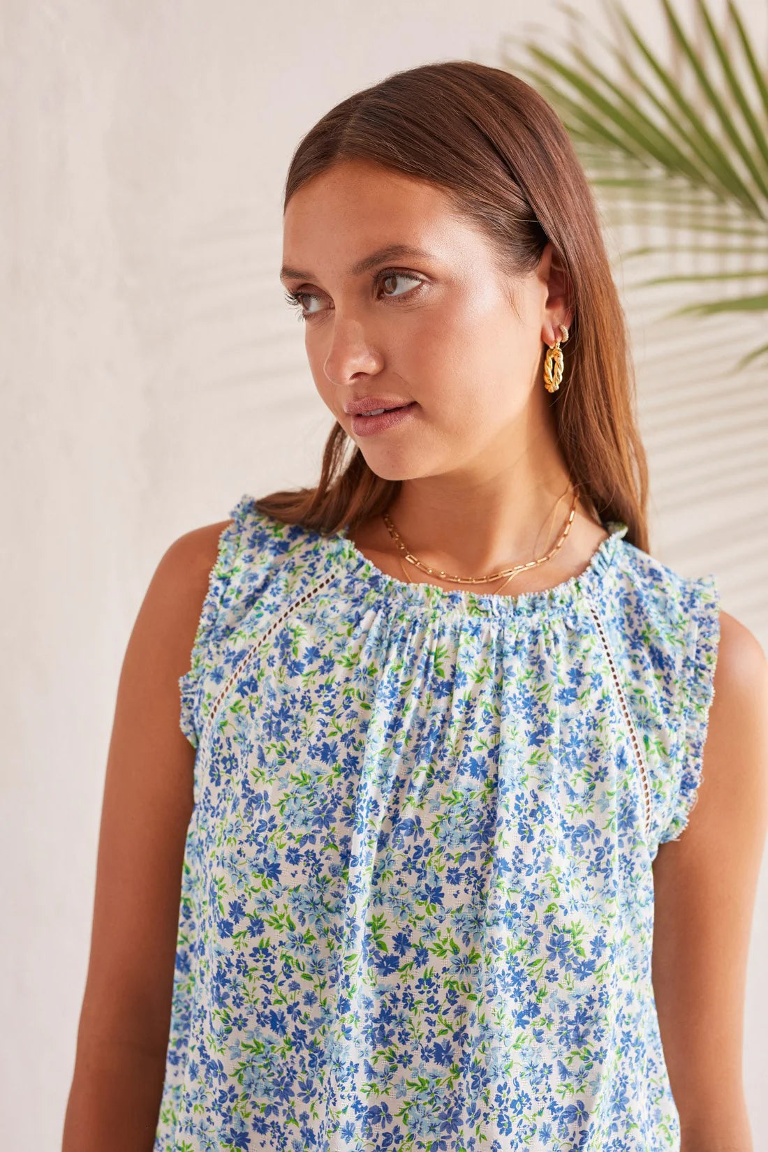 Sleeveless Top with Trim Detail - Azure Blue