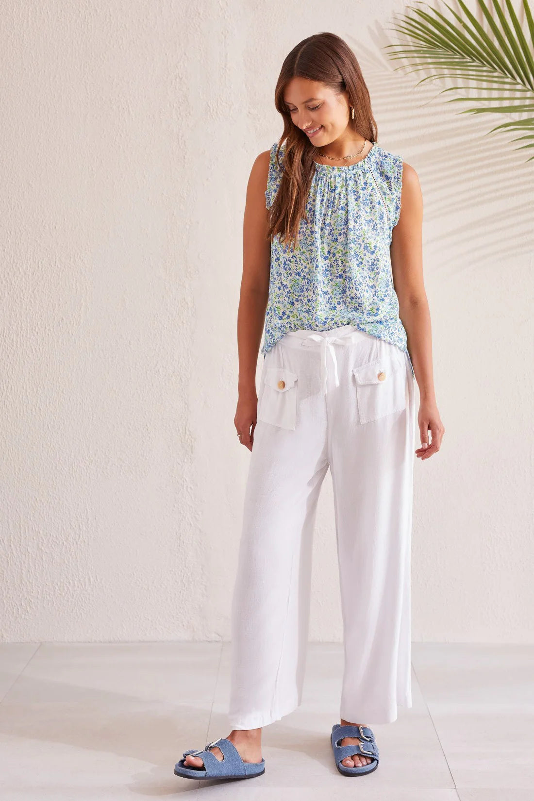 Sleeveless Top with Trim Detail - Azure Blue
