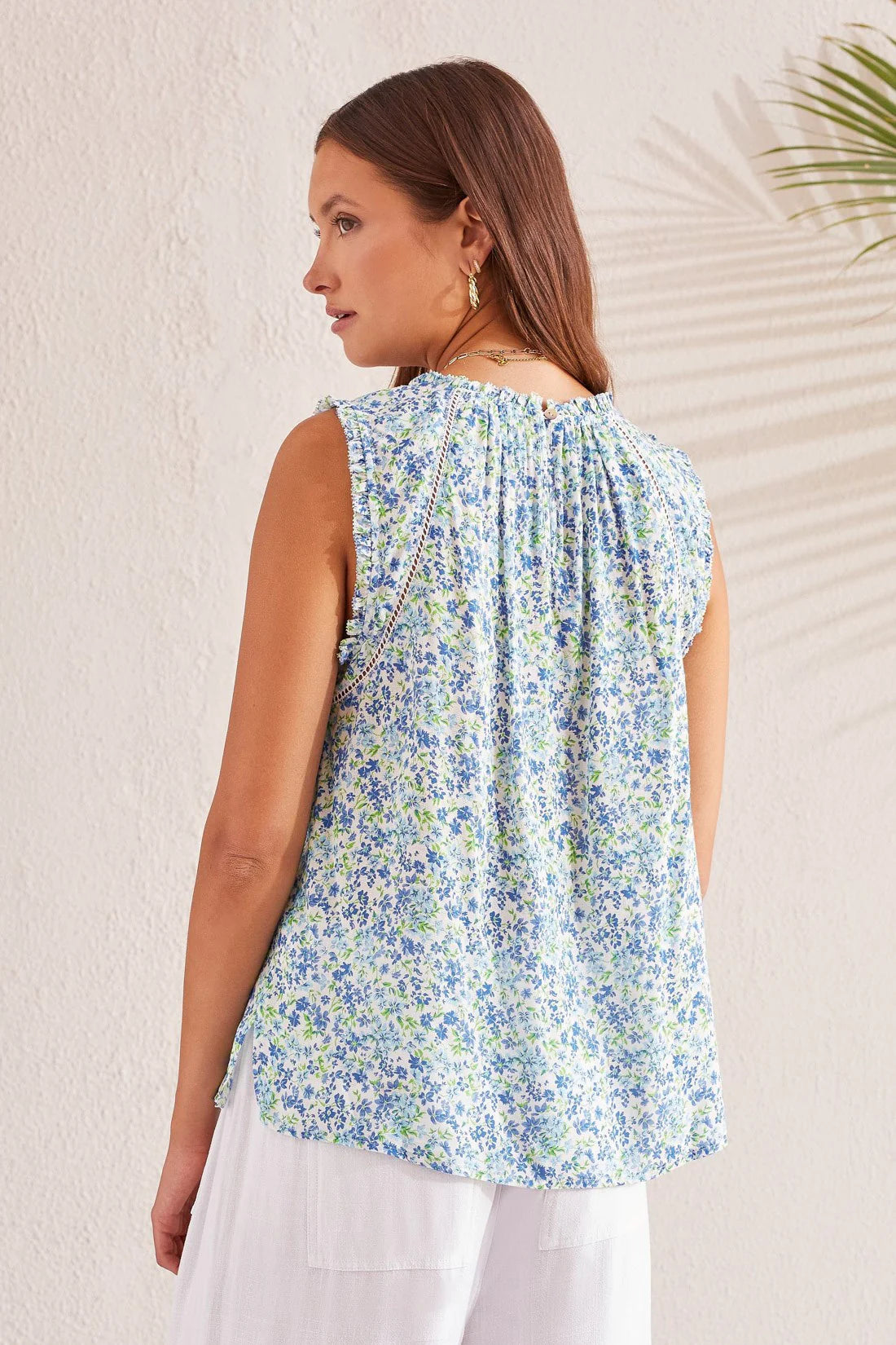Sleeveless Top with Trim Detail - Azure Blue