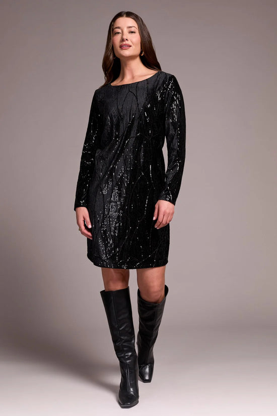 Sequin Covered Velvet Dress - Black