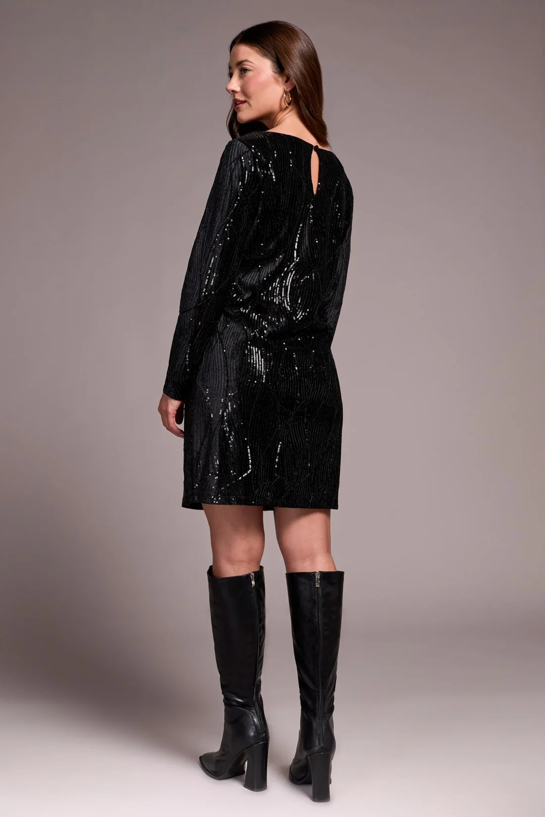 Sequin Covered Velvet Dress - Black