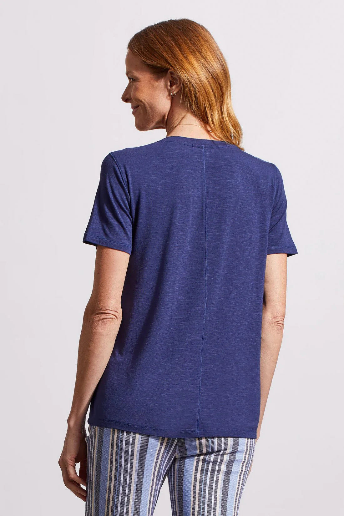 Short Sleeved V-Neck Tee with Special Stitching - Jet Blue